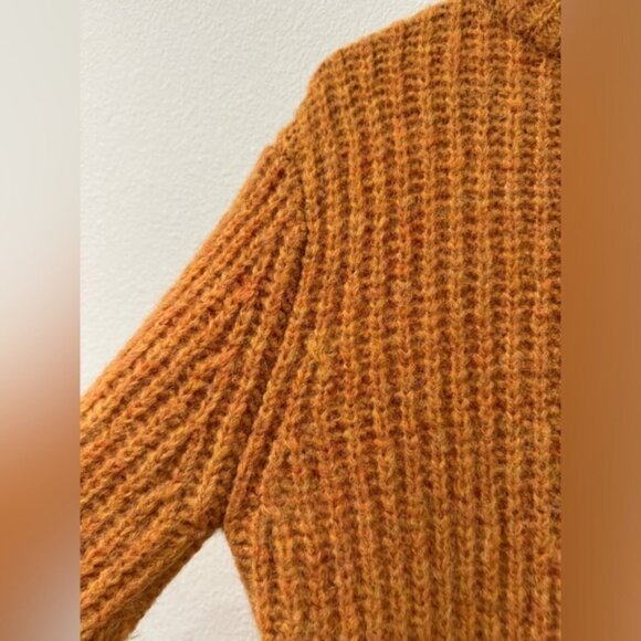 Reformation Tatum Alpaca Blend Semi Sheer Knit Orange Puff Sleeve Sweater Medium - Picture 2 of 15